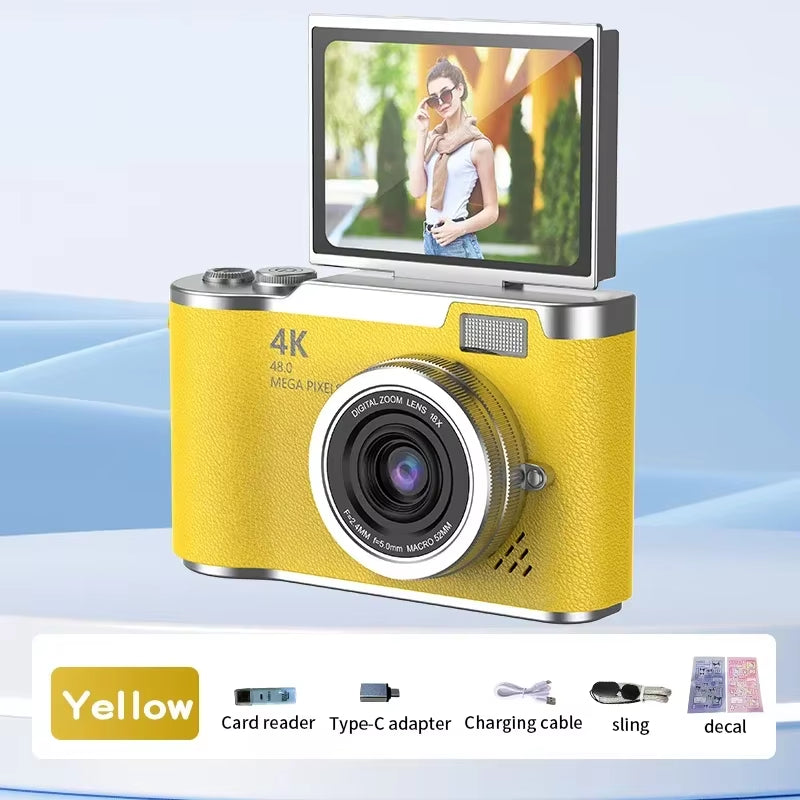 4K CCD 8X Digital Zoom Digital Camera for Student 48MP Compact Digital Photography Camera 180°Flip Screen Selfile Camera