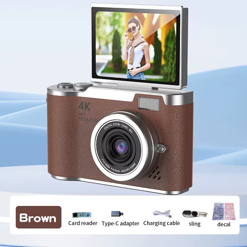 4K CCD 8X Digital Zoom Digital Camera for Student 48MP Compact Digital Photography Camera 180°Flip Screen Selfile Camera